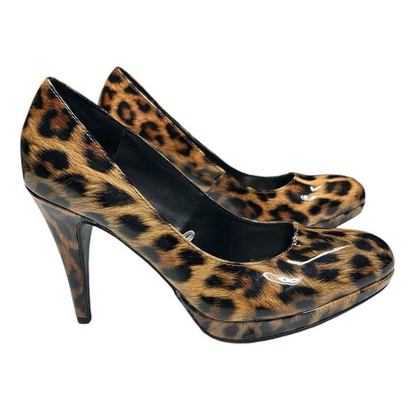 Worthington Leopard Print High Heels Closed Almond Toe Shiny Cheetah Print Pumps - Picture 5 of 12